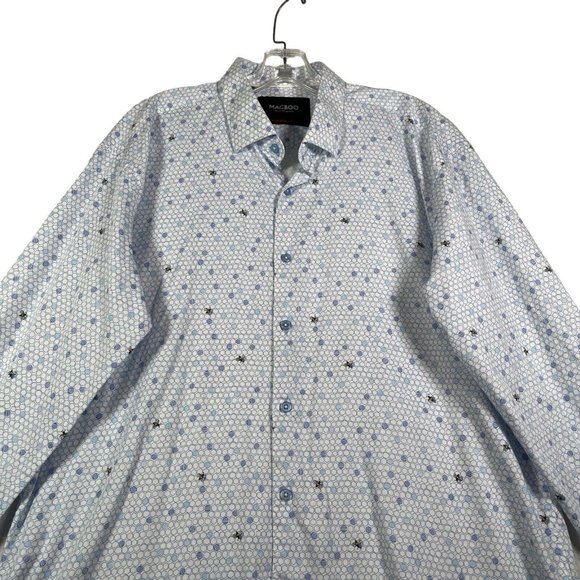 Maceoo Mens Button‎ Up Shirt Size 2XL Blue White Geometric Print Long Sleeve - Picture 3 of 10